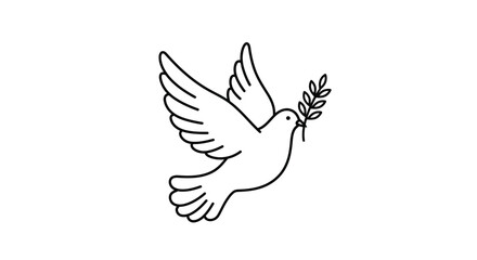 Elegant Dove with Olive Branch Outline Illustration for Peace and Hope Symbolism