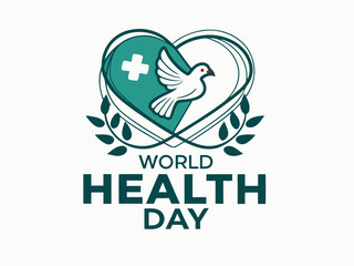 Obraz premium Global World Health Day Awareness Ribbon Logo ,A vibrant logo celebrating World Health Day, featuring a stylized Earth with a green and yellow awareness ribbon.