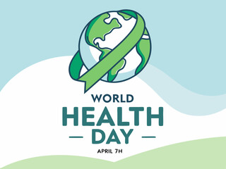 Global World Health Day Awareness Ribbon Logo ,A vibrant logo celebrating World Health Day, featuring a stylized Earth with a green and yellow awareness ribbon.
