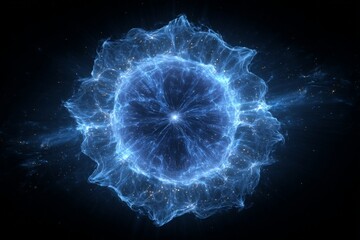 Abstract Cosmic Energy Sphere Glowing Blue in Dark Space