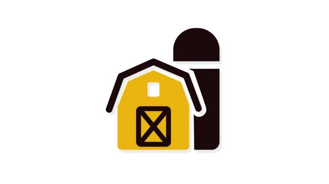 Animated barn icon with door opening and closing, ideal for farming, agriculture, rural life, and harvest themes. Clean, flat, and modern design suitable for motion graphics or UI.