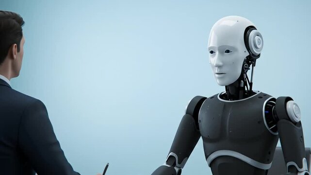 Business meeting with robot