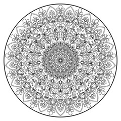 Intricate Mandala Design with Geometric Floral Elements,Black and White Mandala for Mindful Coloring Book
