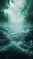 Dramatic sea scene with tumultuous waves and turbulent cloud formations