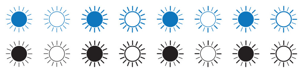 Sun icon set. Brightness symbol icon vector. vector 
 icons collection. solid and line icons style.
