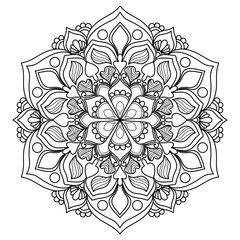 mandala design for coloring book, line art, yoga logo design, black and white, abstract flower, relaxing pattern