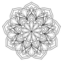 mandala design for coloring book, line art, yoga logo design, black and white, abstract flower, relaxing pattern