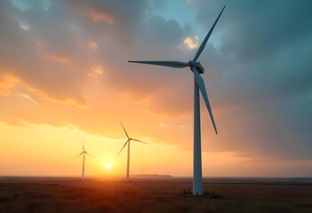 Wind Turbines in Field During Sunset
