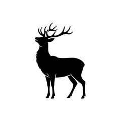 Obraz premium Majestic Deer Silhouette Vector – Black Stag Illustration on White Background