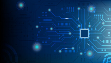 Fototapeta premium Futuristic digital circuit with glowing blue processor chip technology