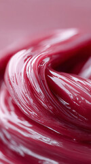 Luscious crimson swirl resembling ornamental ceramic glaze, perfect for solstice festivities or surrealist culinary artistry, exuding otherworldly elegance