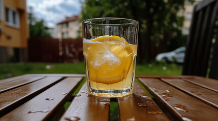 Chilled citrus symphony in glass, summer al fresco refreshment, solar solstice celebration, zest of life ignited