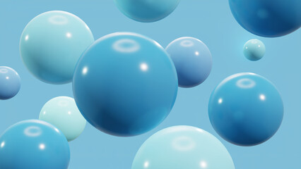 3D rendered blue spheres floating in the air with soft lighting and minimal background. Clean, abstract, and modern design element for digital art, web, or presentation visuals.