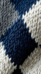 Cozy argyle knit texture whispers of autumnal warmth and Scandinavian hygge, perfect for World Knitting Day celebrations