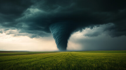 Tempestuous tornado spirals over verdant plains, embodying nature's wild dance, invoking Earth Day and Meteorological Musings reflections