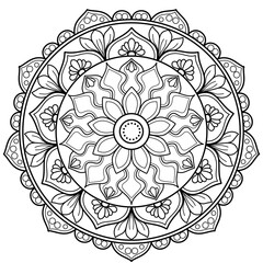 Mandala Line Drawing with Mystic Tribal Decorations, vector illustration,
Mandala coloring book,out line
