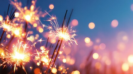 Obraz premium Sparkling fireworks illuminate the night sky, creating a festive atmosphere with glowing bokeh