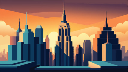 New york city skyline illustration art deco style design