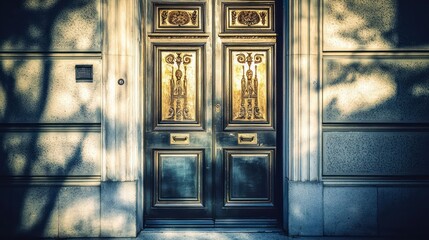 Ornate entryway door in a historic building.