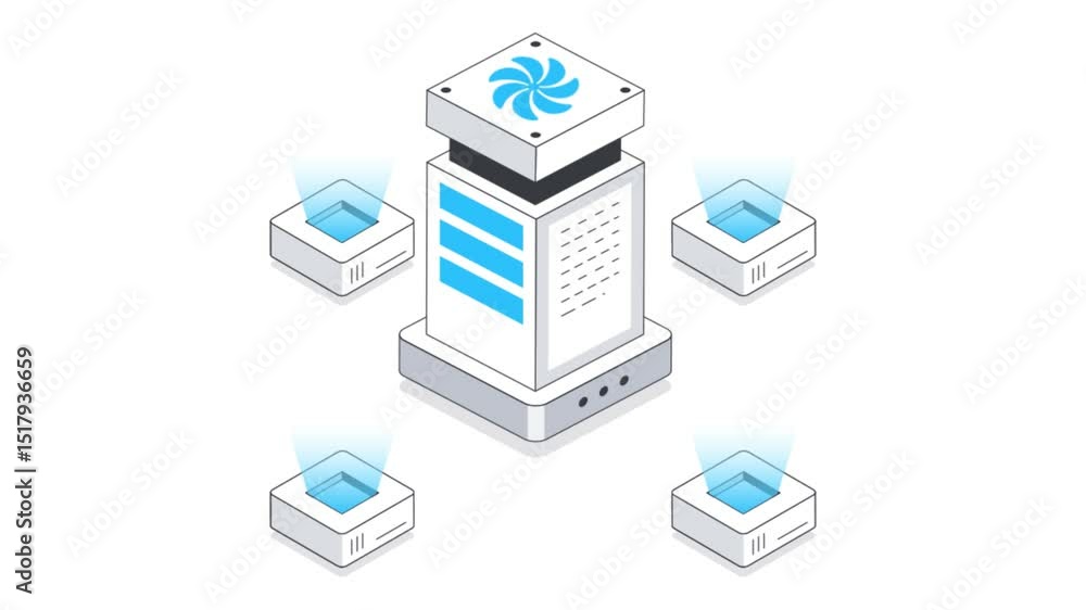 Poster data network isometric animation.