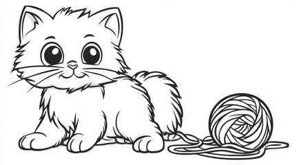 sketch of a kitten playing knitting ball