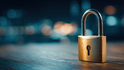 Fototapeta premium Padlock on wood table security concept