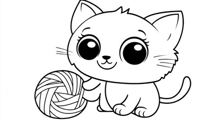 sketch of a kitten playing knitting ball
