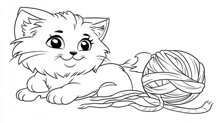 sketch of a kitten playing knitting ball