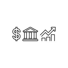 Finance Icon Set – Dollar, Bank, Growth Chart Line Icons for Business, Investment, and Fintech UI
