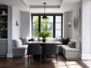 Fototapeta premium A modern, cozy dining nook with a bay window.