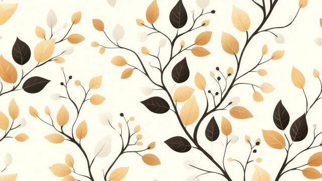Elegant Pattern of Delicate Leaves and Twigs in Warm Tones on a Light Background for Design Projects 4k video footage