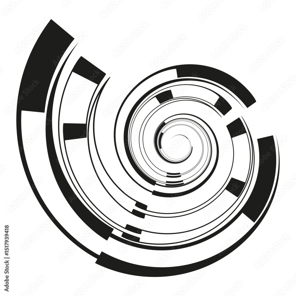 Poster futuristic spiral shape. digital circle vector. abstract tech symbol. rotating graphic form.