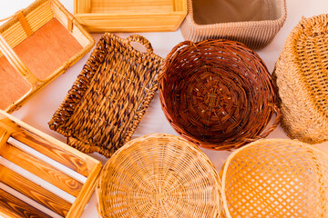 Various kinds of baskets closeup