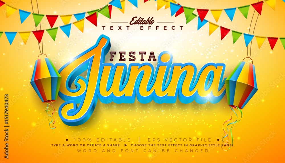 Poster festa junina 3d text effect design editable and scalable vector graphic style effect with typography