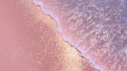 Fototapeta premium Sparkling Ocean Wave on Pink Sand Beach – Fantasy Summer Background
