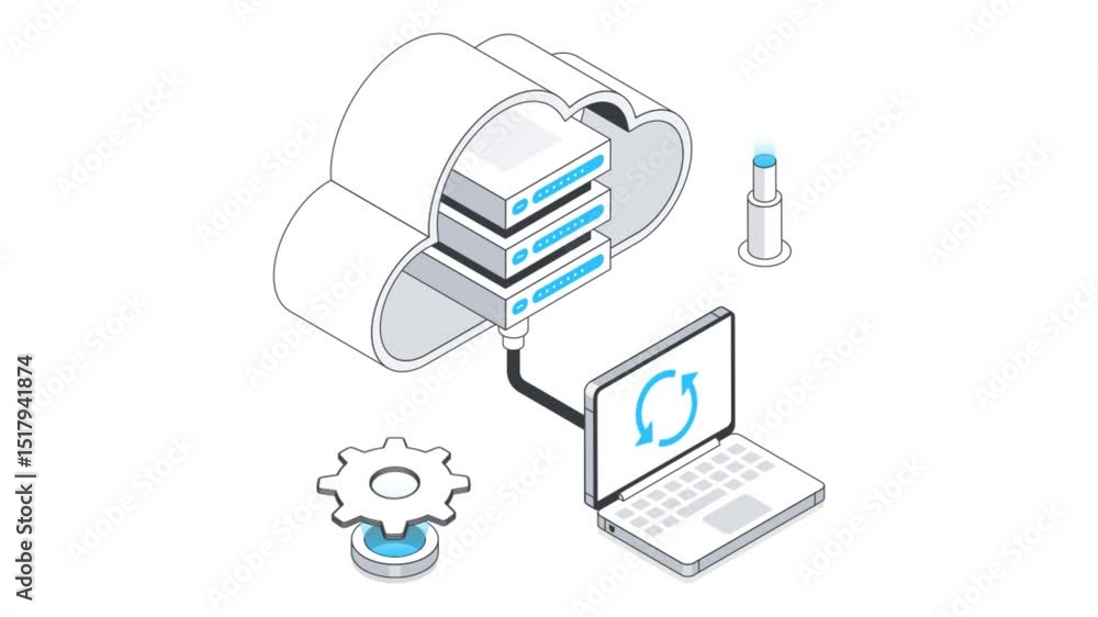 Poster cloud configuration isometric animation.