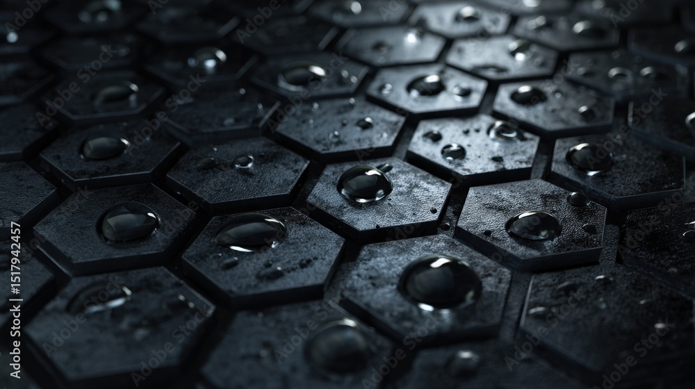 Poster abstract hexagon pattern with water droplets dark background technology texture