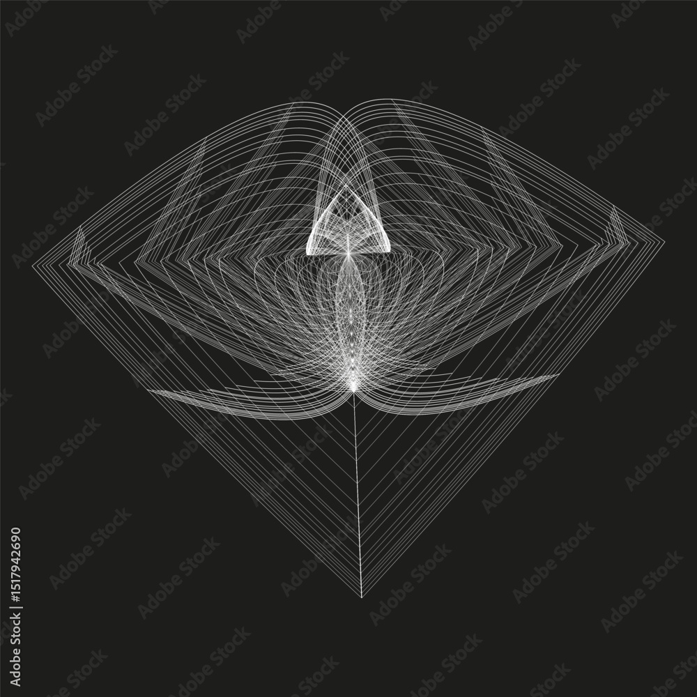 Poster wireframe arrow form. abstract grid figure. black contour vector. symmetric line object.