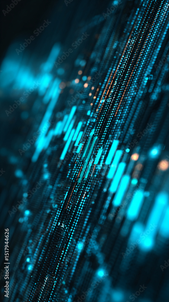 Poster abstract image of blue digital data streams, creating a dynamic and technological feel, showcasing d