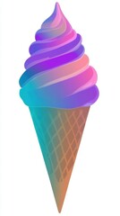Gradient Ice Cream Cone with Swirl on a White Background
