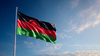 Celebrating Malawi's Independence Day with the national flag waving proudly in the blue sky