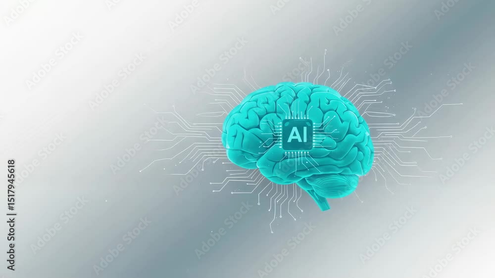 Poster human brain connected to circuit board with ai chip. artificial intelligence concept showcasing inno