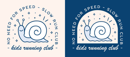 Kids running run club slow runners funny quotes sayings fun snail children shirt design girls boys group squad. Cute animal blue aesthetic marathon race training printable poster invitation card.