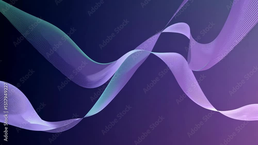 Aufkleber cyan and purple gradient waves cascading dynamically against deep darkness, forming captivating abst