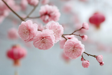 Pink cherry blossoms whisper springtime serenity, Hanami celebration, floral poetry, ethereal beauty, Japan's revered bloom festivity