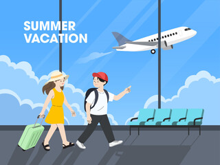 Couple departing for summer vacation at airport