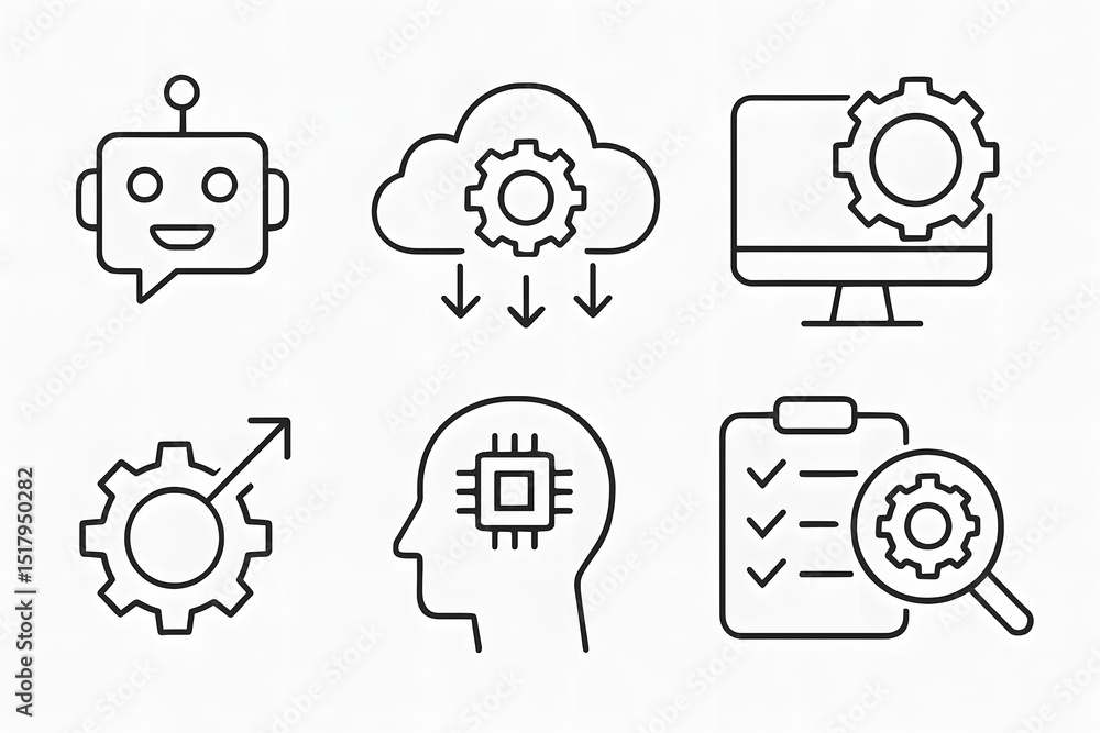 Poster technology and innovation: a futuristic graphic depicting interconnected symbols of artificial intel