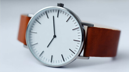 Sleek minimalist wristwatch with caramel-hued strap, evoking the essence of Time's Echo Day or Horologist's Jubilee