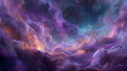 Purple and orange nebula, cosmic clouds, starry sky background, representing the vastness and mystery of space, ideal for fantasy or science fiction themes
