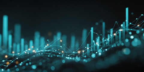Abstract teal graph data visualization, glowing nodes and lines, dark background, showcasing financial growth, technology, or network connections